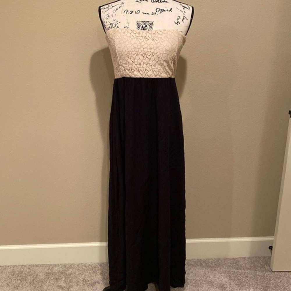 Cream lace and black maxi dress